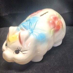 VTG 1940s Winking Piggy Bank - Airbrushed Floral